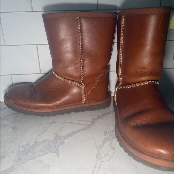 UGG Chestnut Brown Leather Mid-Calf Boots with Whipstitch - Picture 7 of 10